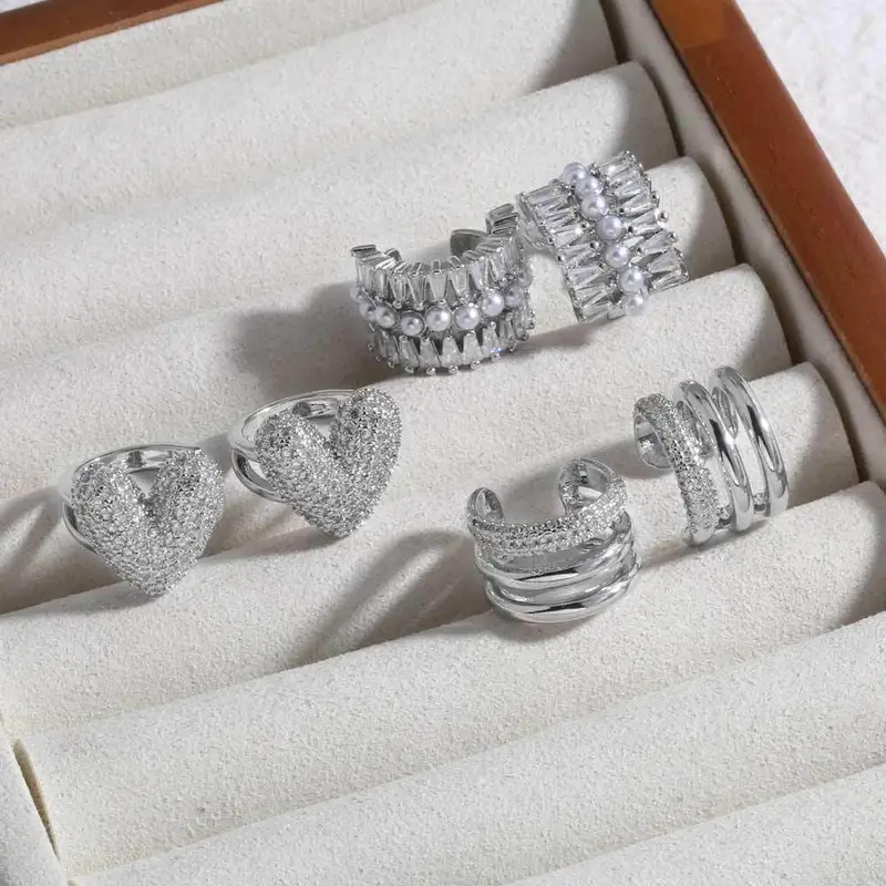 AS jewelry European and American simple inlaid zircon double layer love pearl ear bone clip earrings female era036