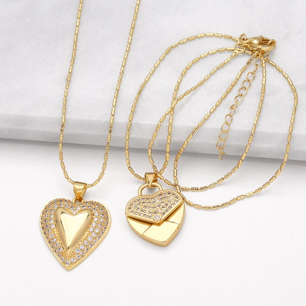 Jewelry love pendant necklace female copper plated real gold inlaid zircon peach heart clavicle chain nks27