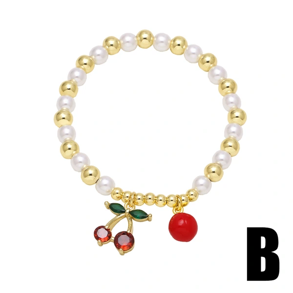 AS jewelry European and American retro fashion love heart bracelet copper plated 18k gold cherry pearl bracelet female brm85
