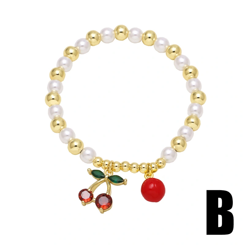 AS jewelry European and American retro fashion love heart bracelet copper plated 18k gold cherry pearl bracelet female brm85