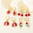 AS jewelry new oil-drip copper plated 18k gold insect rose cherry earrings earrings female eru76