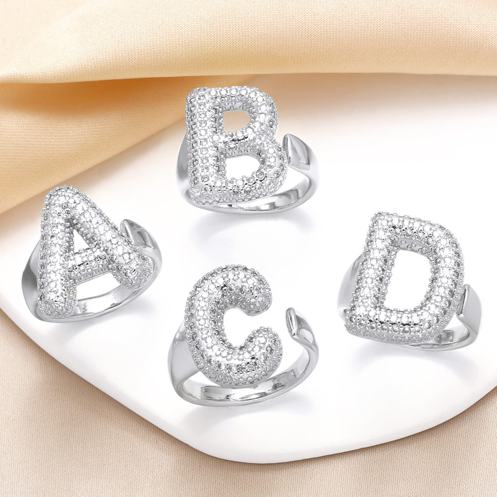 Jewelry Europe and the United States hot selling 26 English letter ring gold-plated full zircon fat letter ring rih91