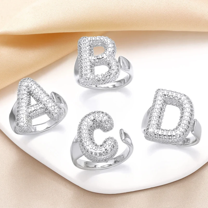 Jewelry Europe and the United States hot selling 26 English letter ring gold-plated full zircon fat letter ring rih91