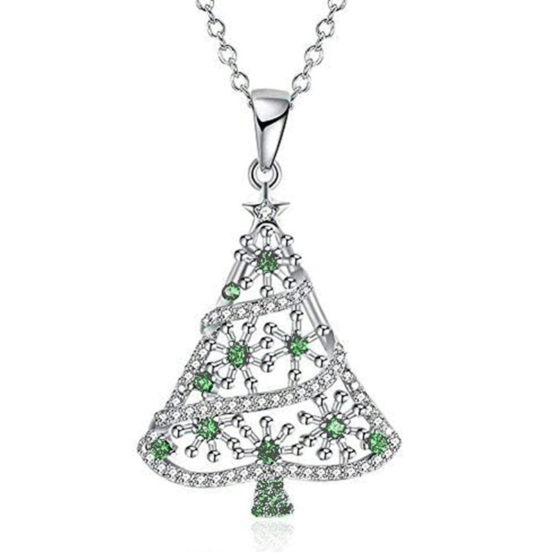   Christmas pendant necklace exquisite temperament holiday jewelry inlaid with zircon Christmas tree style