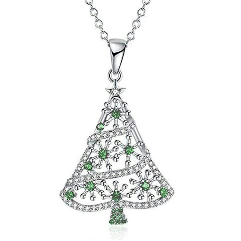   Christmas pendant necklace exquisite temperament holiday jewelry inlaid with zircon Christmas tree style