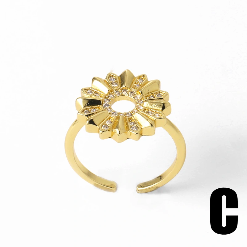 AS jewelry European and American love open ring female copper plated 18k gold heart-shaped zircon flower ring rih10