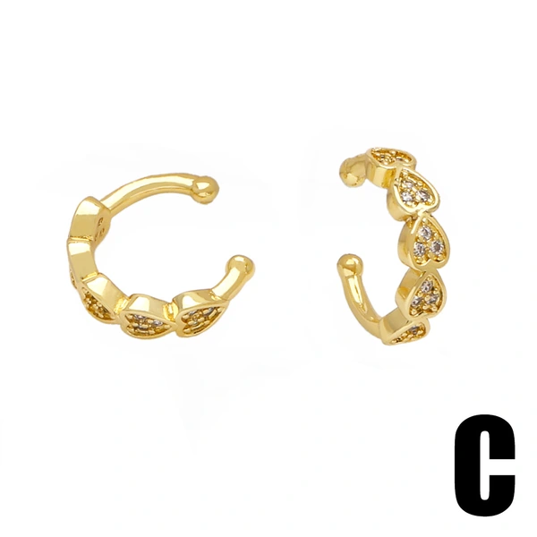 European and American jewelry fashion inlaid zircon no ear piercing ear clip temperament versatile gold-plated heart earrings female era01