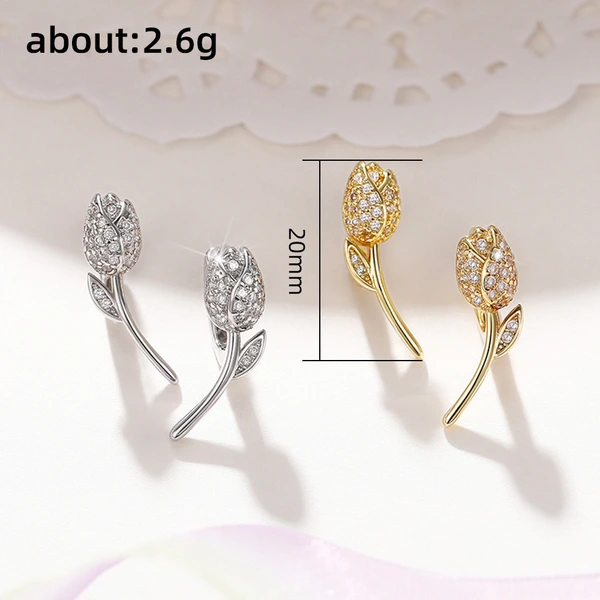 European and American INS style fashion design micro-inlaid diamond earrings for women retro metal gold-plated rose earrings