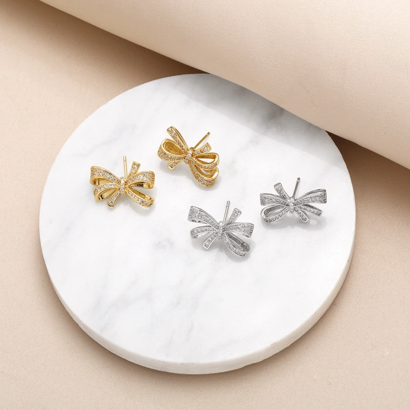 AS jewelry studs hot selling bow earrings women's gold-plated zircon earrings era239