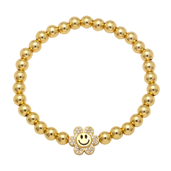 Clearance handmade gold-plated round bead bracelet European and American sunflower smiley face expression bracelet jewelry brg86