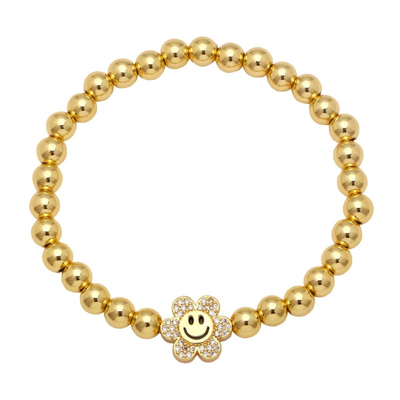 Clearance handmade gold-plated round bead bracelet European and American sunflower smiley face expression bracelet jewelry brg86