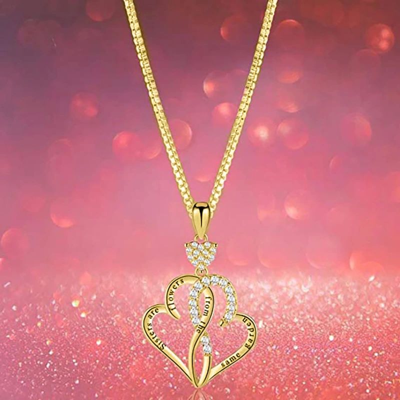  Hot selling love jewelry necklace in Europe and America, fashionable double-layer interlocking heart-shaped pendant, good sister necklace