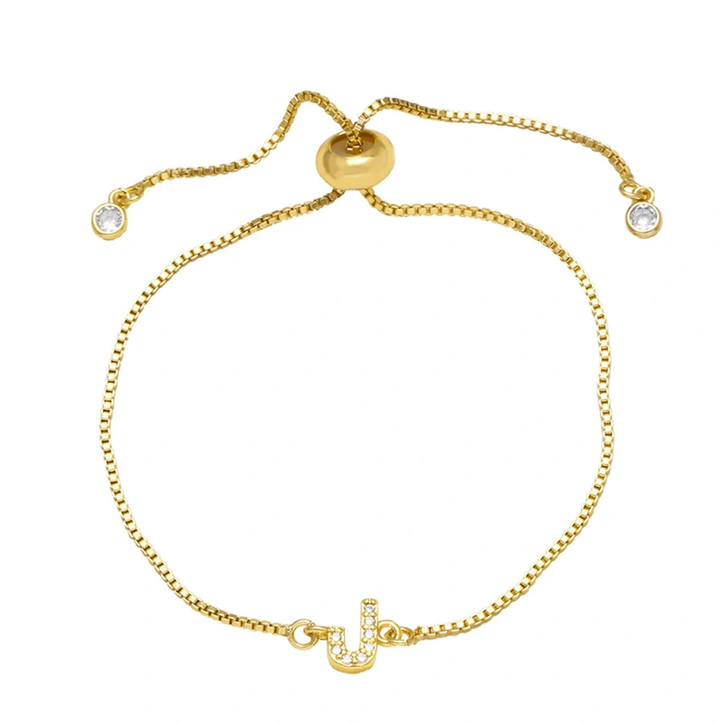 AS jewelry full zirconium 26 English letters bracelet copper plated real gold adjustment jewelry brm62