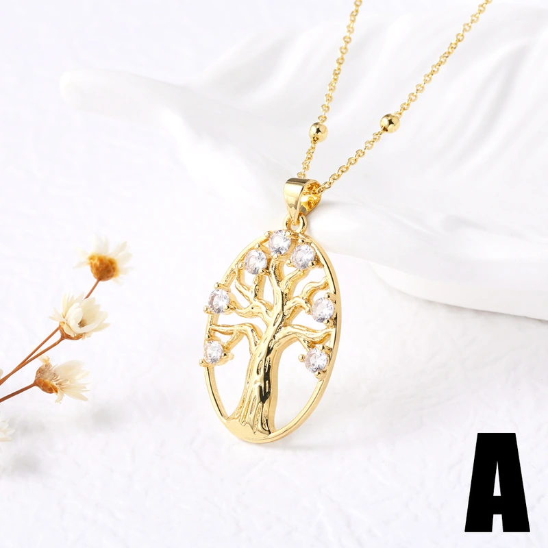 AS jewelry European and American fashion hot selling copper plated real gold eye tree of life pendant necklace clavicle chain nks90