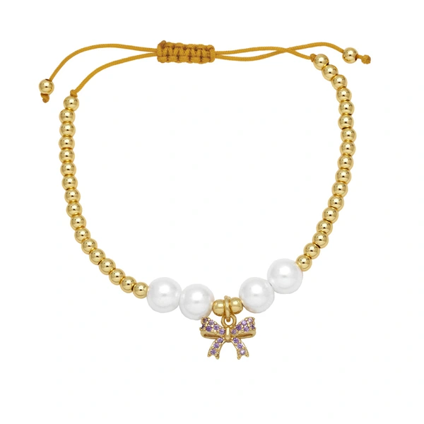 Clearance AS jewelry pearl bracelet gold-plated inlaid zircon bow pendant hand jewelry brd46