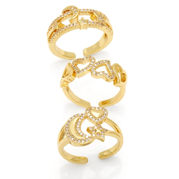 Clearance European and American high-end ring personality trend double-layer opening star moon love ring rin89