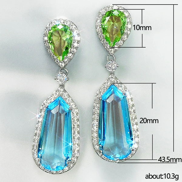 New earrings niche design sea blue zircon wedding earrings chic bridal evening earrings