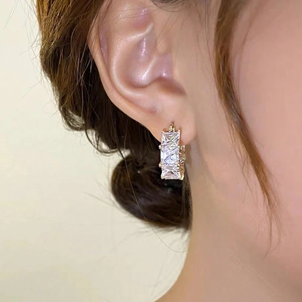 Daily commuting light luxury style earrings for women four claw inlaid zircon jewelry high-end dress accessories jewelry