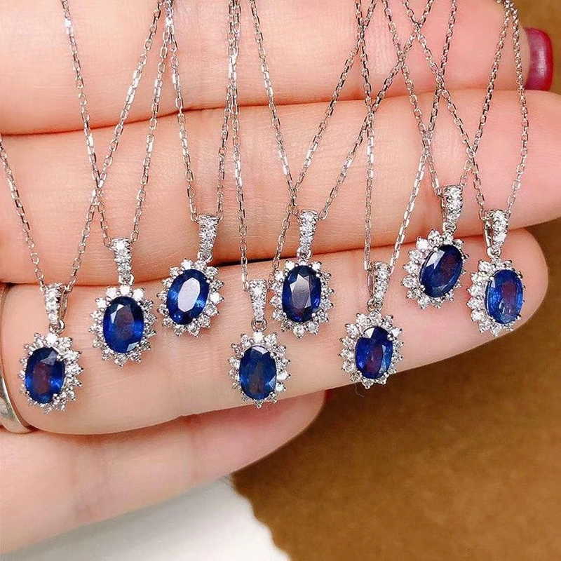 New vintage four-claw sapphire zircon pendant necklace wedding anniversary gift