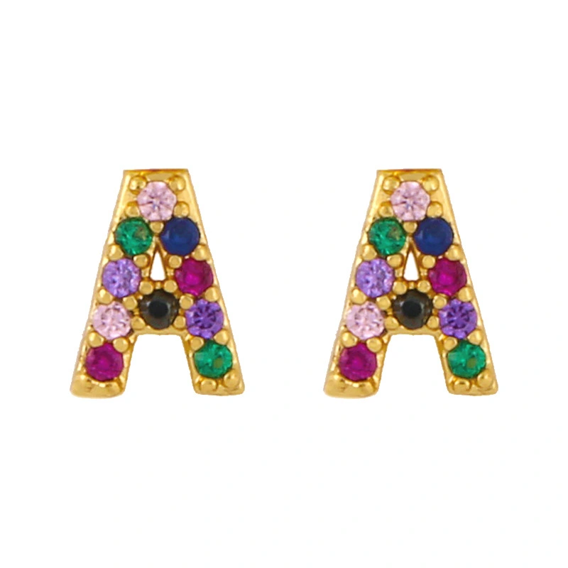 New European and American fashion 26 letters earrings original personality inlaid with colored zircon letter earrings erw62