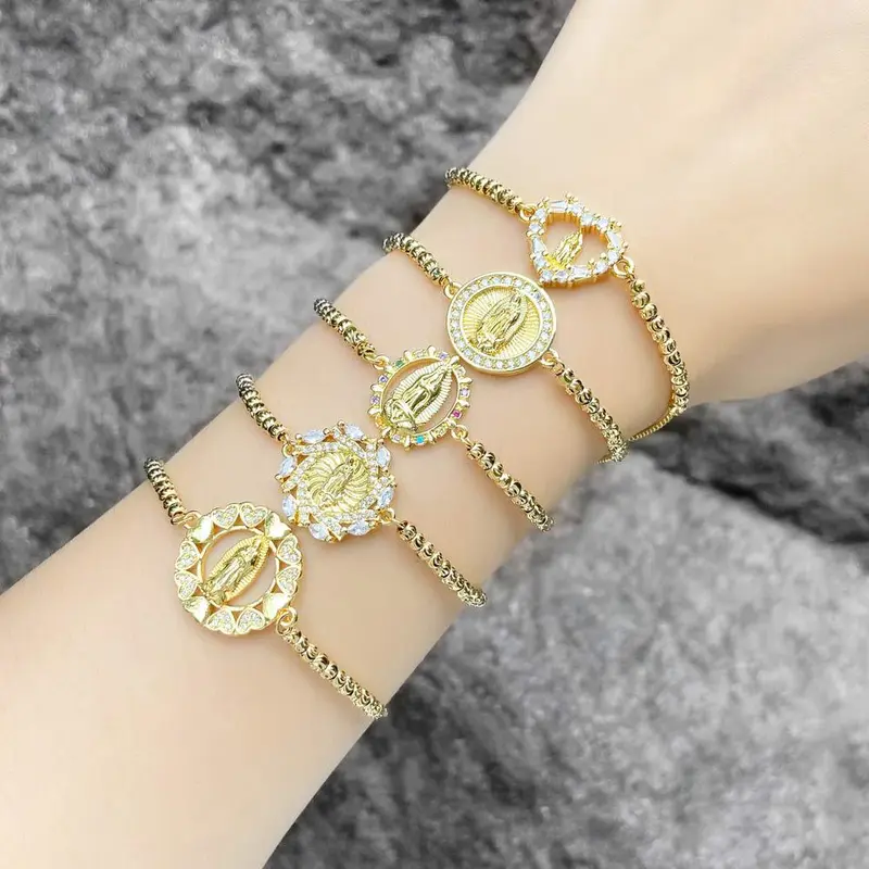 AS jewelry European and American love Virgin Mary zircon bracelet female copper plated 18K real gold bracelet jewelry accessories brf28