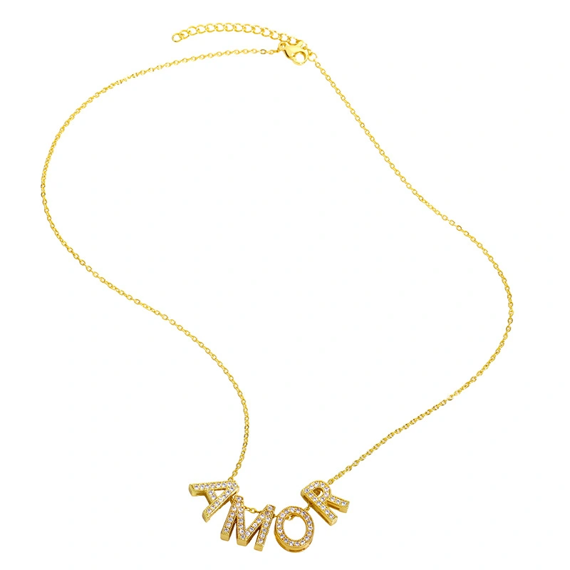 Simple and compact LOVE letter necklace female creative inlaid zircon love AMOR clavicle pendant clavicle chain nku66