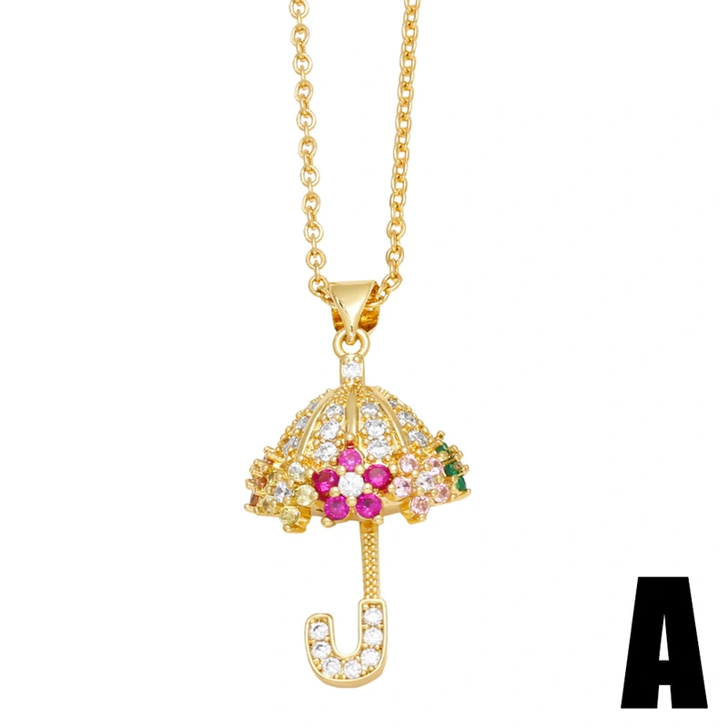 Creative personality inlaid with colored diamond umbrella pendant European and American niche design flower tree of life necklace clavicle chain nkr64