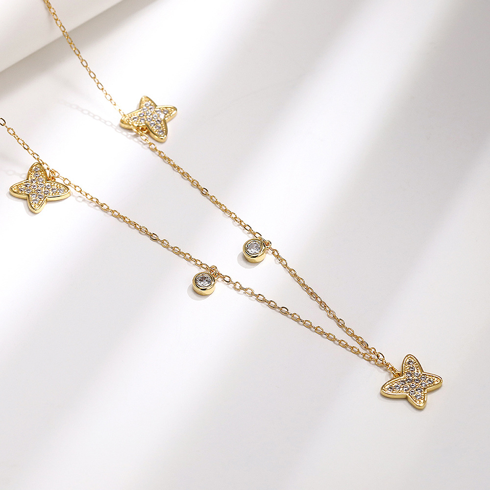 Live new product recommendation: fairy-style butterfly zircon necklace for women, sweet and versatile clavicle necklace