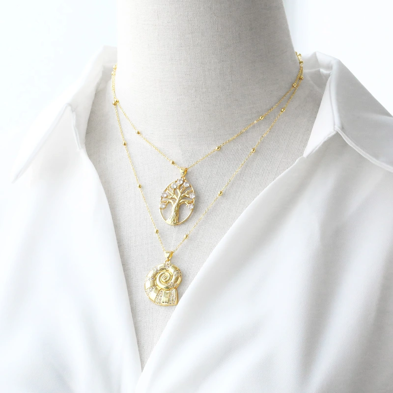 AS jewelry European and American fashion hot selling copper plated real gold eye tree of life pendant necklace clavicle chain nks90