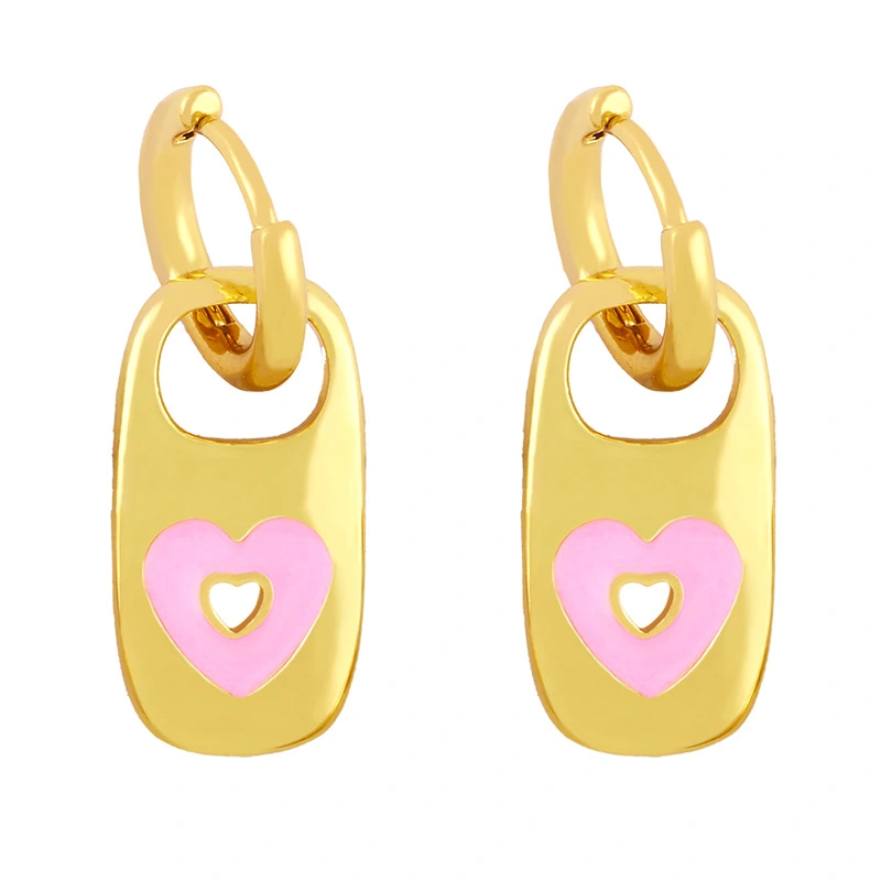Clearance 2024 Metal Style Earrings Women Creative Personality Oil Drop Geometric Heart Shape Earrings Wholesale erx43