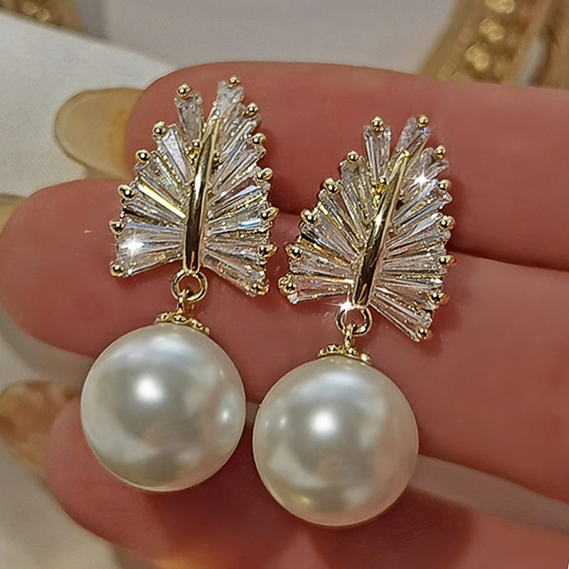 Baroque style imitation pearl earrings exquisite wheat ear zircon earrings shiny temperament women's earrings