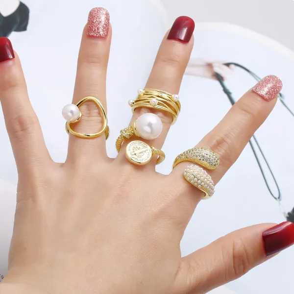 AS jewelry vintage pearl ring female copper plated 18k gold Madonna ring female riq52