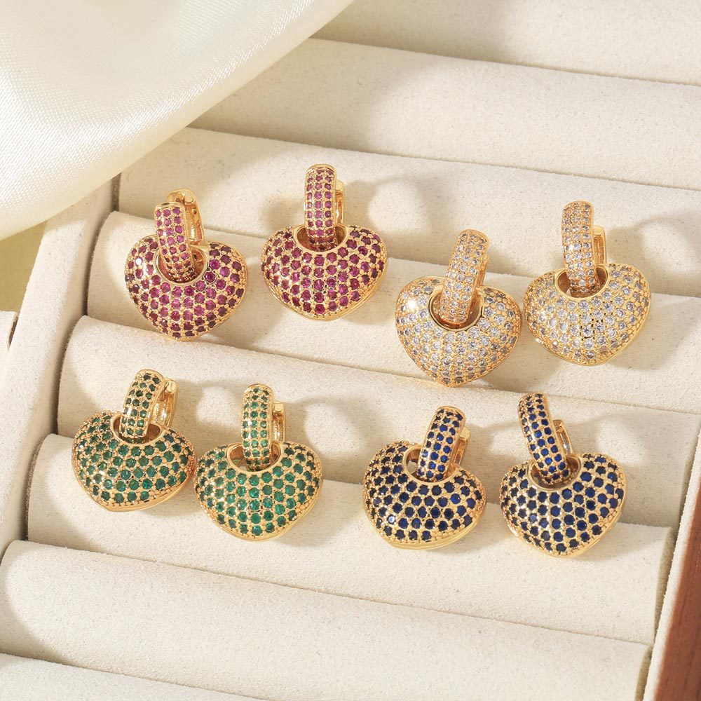 AS jewelry Europe and the United States hot selling colored zircon copper plated 18k gold love heart shaped earrings earrings earrings err22