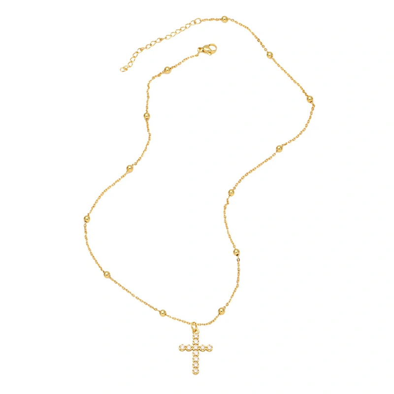 European and American style cross necklace for women with diamonds, fashionable and simple temperament, cross chain clavicle chain, factory direct sales nkb439