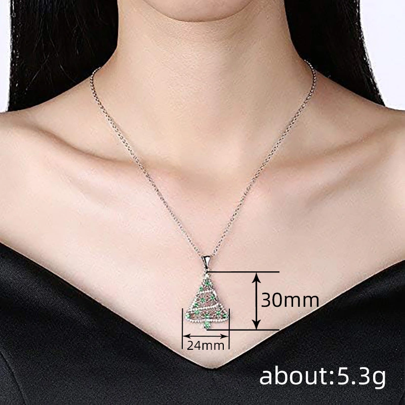   Christmas pendant necklace exquisite temperament holiday jewelry inlaid with zircon Christmas tree style