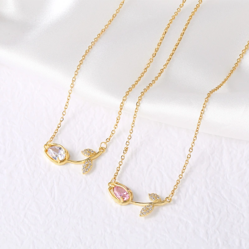 AS jewelry European and American hot-selling copper plated 18k gold pink brick rose pendant necklace clavicle chain nkt47