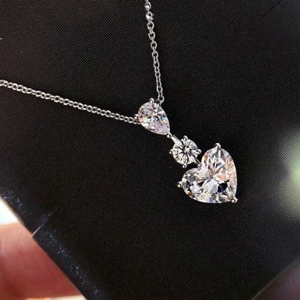 Hot selling heart-shaped jewelry set copper plated white gold zircon heart earrings exquisite love pendant for women