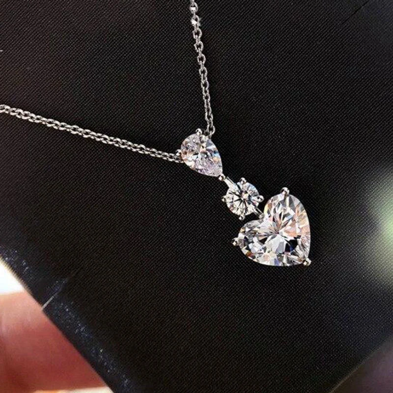 Hot selling heart-shaped jewelry set copper plated white gold zircon heart earrings exquisite love pendant for women