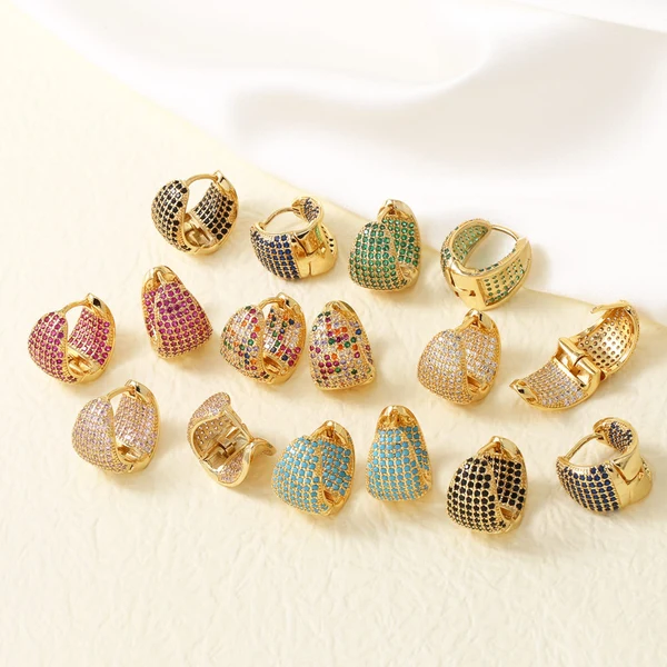 AS jewelry hot selling colored zircon copper plated real gold irregular earrings ear buckle female era090