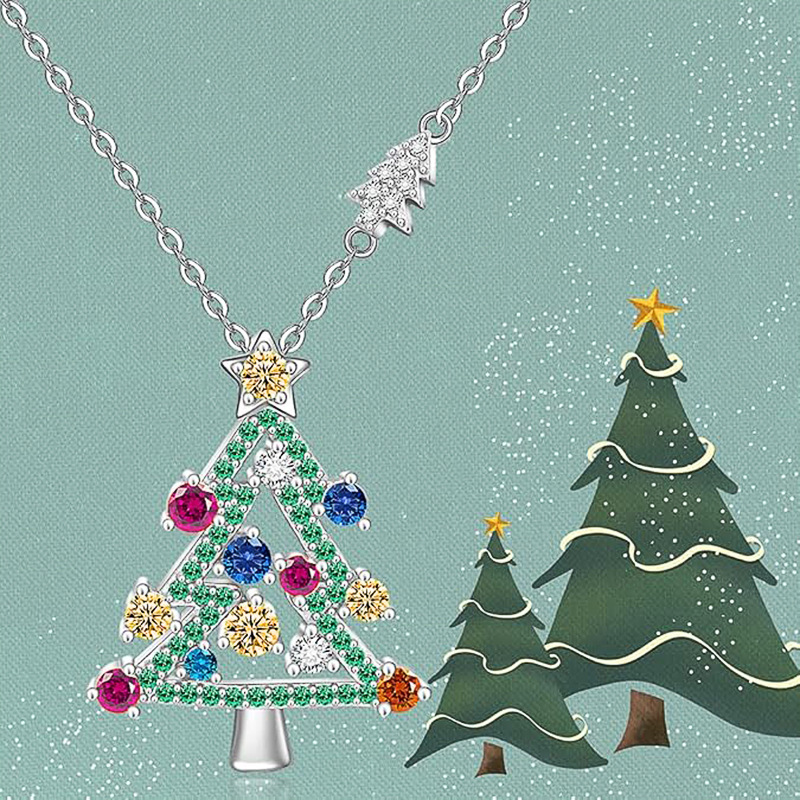  Cute and colorful Christmas tree pendant necklace, fashionable holiday jewelry matching exquisite trendy Christmas style