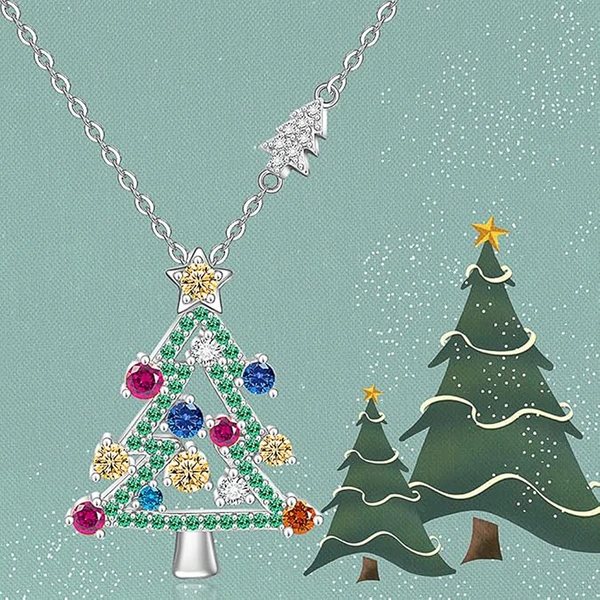  Cute and colorful Christmas tree pendant necklace, fashionable holiday jewelry matching exquisite trendy Christmas style