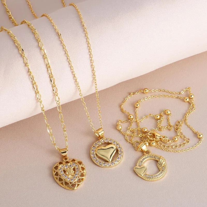 Hot selling zircon inlaid heart necklace for women temperament versatile clavicle necklace jewelry wholesale nkb866