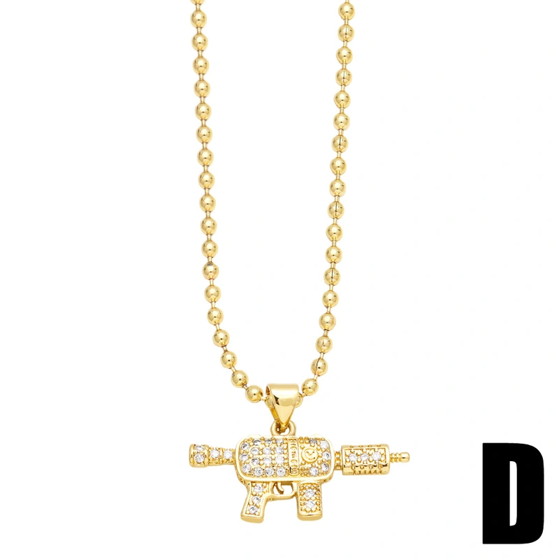 European and American punk hip-hop small pistol necklace creative diamond zircon machine gun pendant trendy men's jewelry wholesale nks49