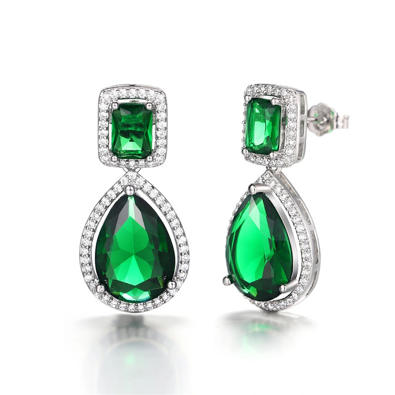European and American classic teardrop earrings with micro-emerald and pear-shaped zircon long earrings for brides and evening parties