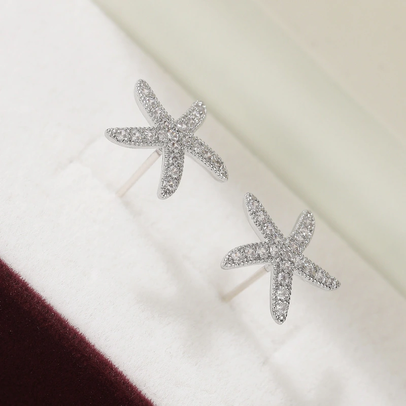   Hot selling starfish diamond earrings European and American creative five-pointed star full diamond zircon earrings ear jewelry