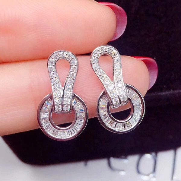 European and American earrings exaggerated micro-inlaid ladder square zircon earrings women's luxury exquisite hoop copper jewelry