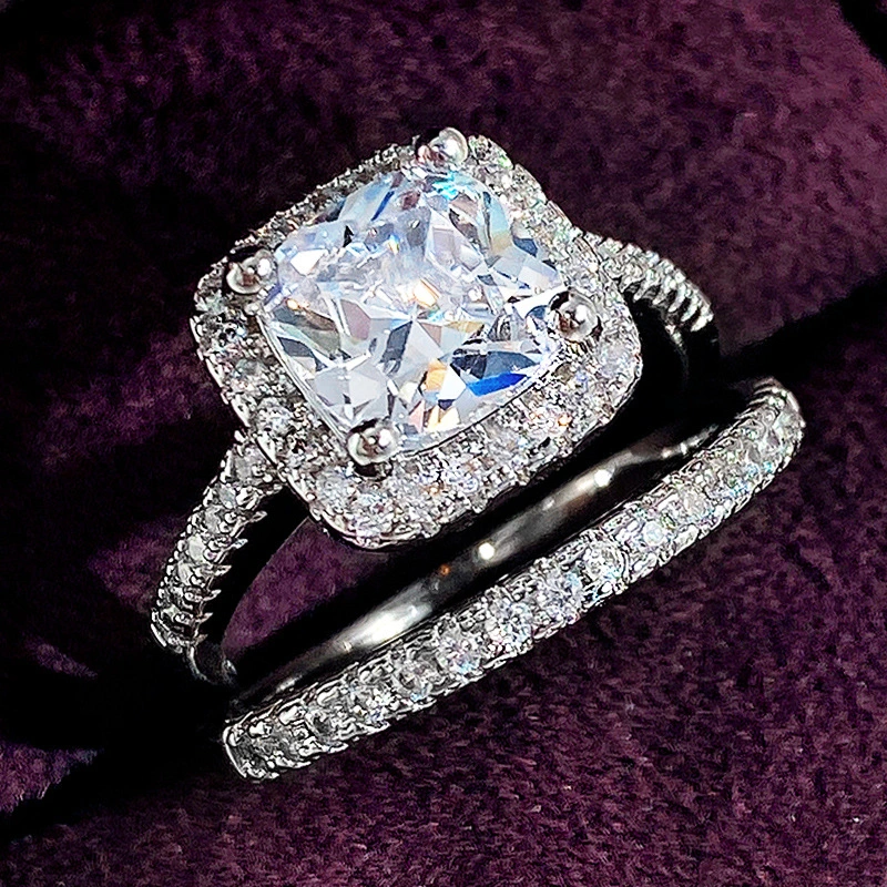 European and American hot-selling zircon ring copper ring two sets of ring fashion jewelry factory wholesale