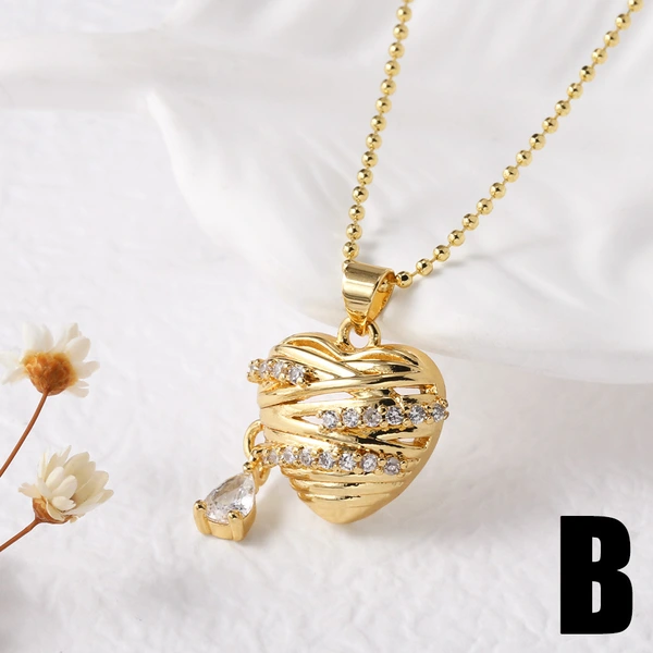 AS jewelry new hot selling pearl heart necklace copper plated real gold full zircon necklace clavicle chain nkb334