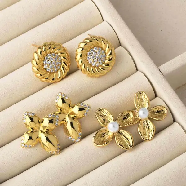 AS jewelry pearl flower earrings gold-plated zircon round earrings earrings erz54