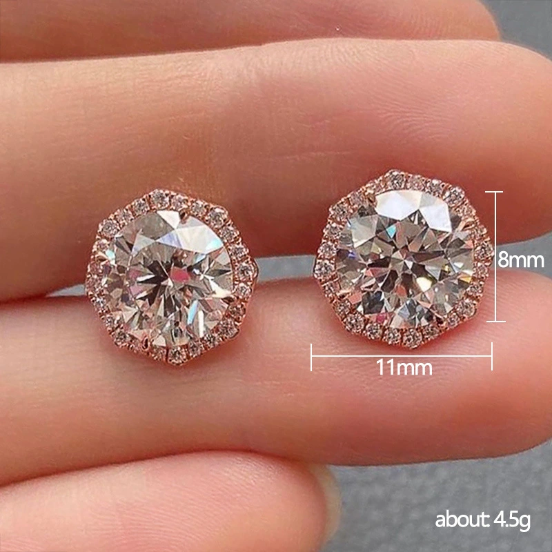 Internet celebrity star same style earrings retro rose gold zircon earrings exquisite ear hole anti-blocking earrings